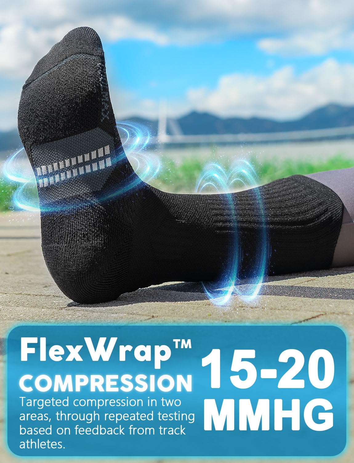 Juclise Womens Coolmax Bamboo Viscose Compression Running Crew Socks, Moisture-Wicking Anti-Blister Hiking&Gym Athletic (US, Alpha, Large, Regular, Regular, Classic Black*2+Aqua Black*1)