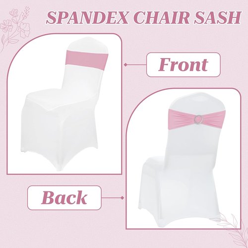 MDS Spandex Chair Sashes - Pack of 150 Elastic Stretch Bows with Buckle Slider for Wedding Decor - Pink