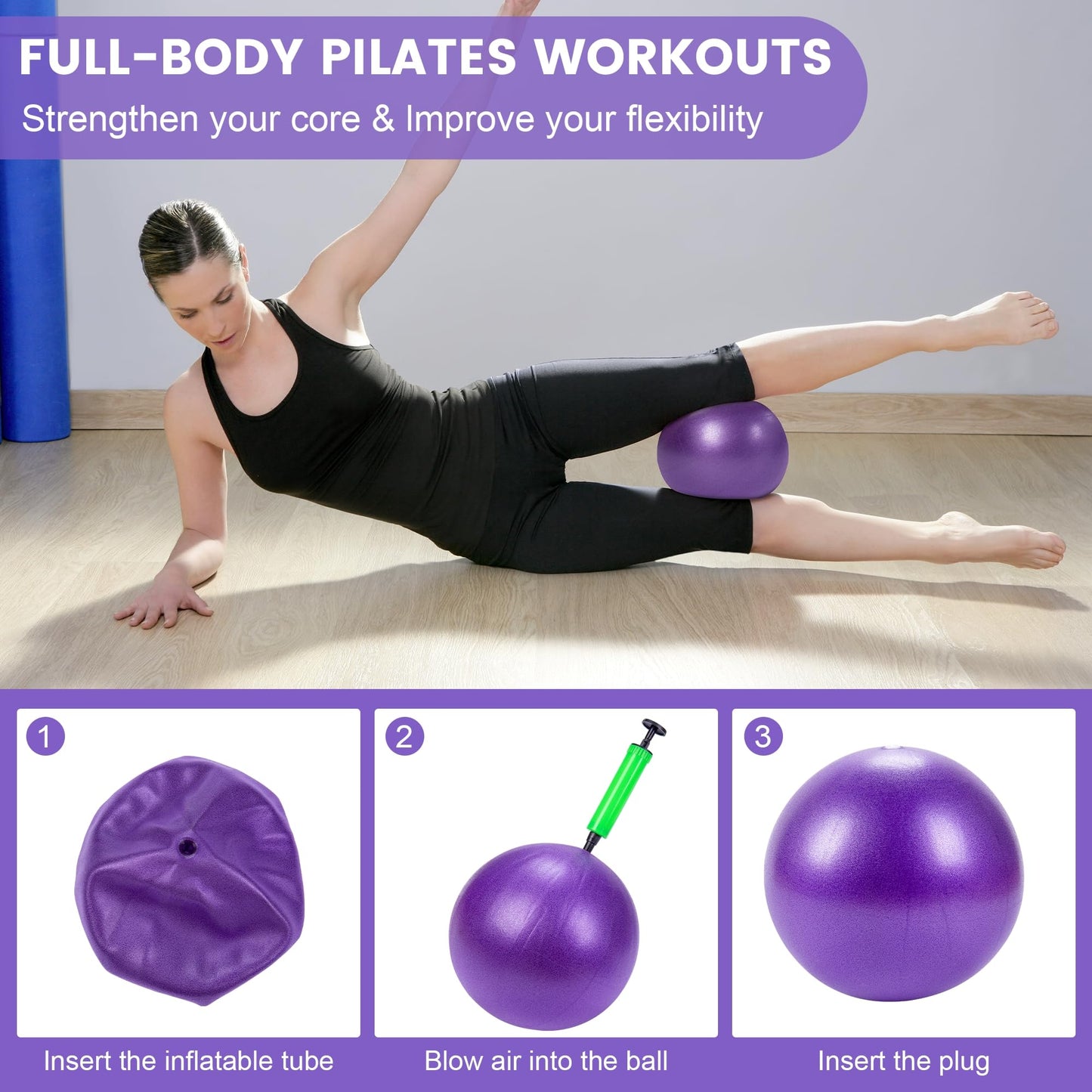 14" Pilates Ring Circle Fitness Set of 17 Equipment Accessories Workouts Includes Pilates Ball Magic Circle Yoga Ring Knee Pads and Resistance Bands for Women Set Gift for Women Weight Loss (Purple)