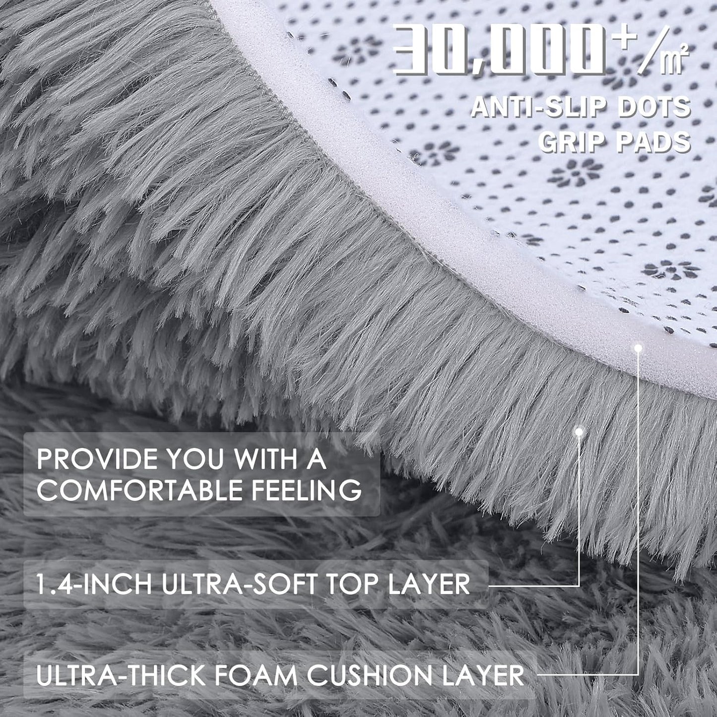 OLANLY Round Light Grey Area Rug - Soft, Fluffy, Machine Washable 8 ft Circle Carpet for Bedroom & Living Room