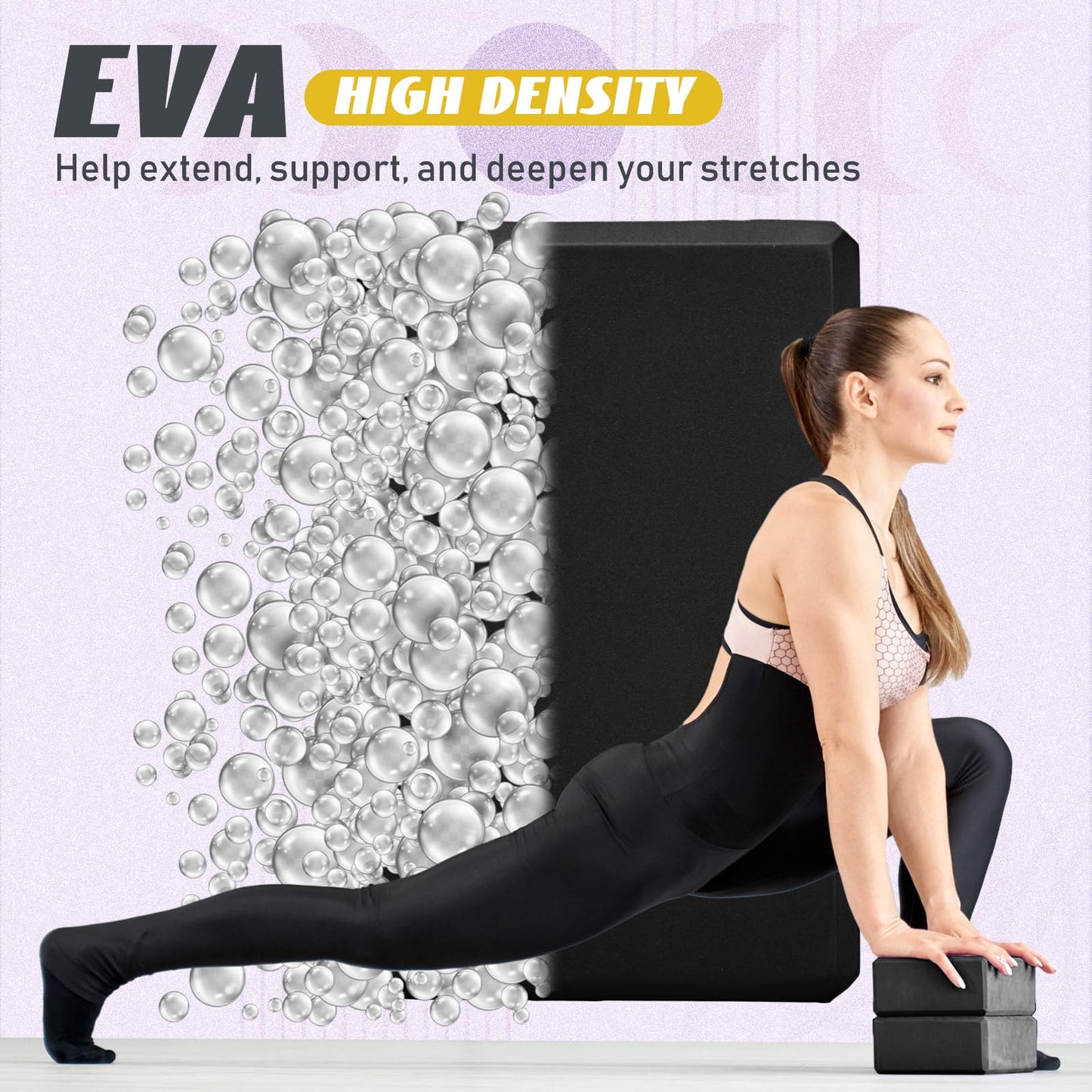Wettarn 6 Pack Yoga Blocks 9 x 6 x 4 Inch EVA Foam Lightweight Non Slip Yoga Props for Pilates Stretching Meditation(Black)