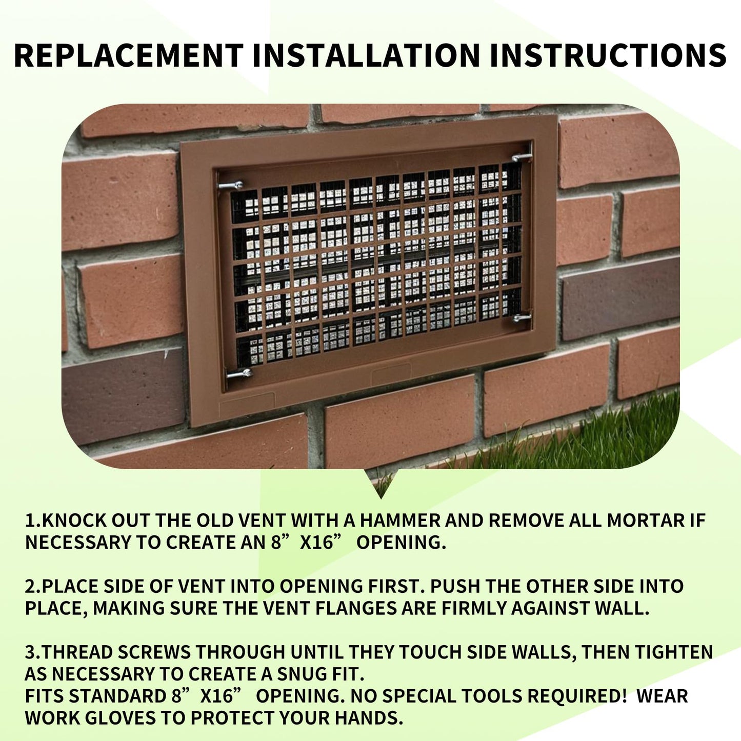 10 Pack 8" x 16" Automatic Foundation Vent for Ventilating Crawl Space Replacement Auto Air Vent, Brown
