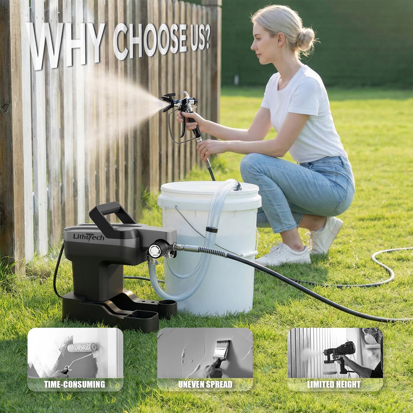 Lithitech Airless Paint Sprayer, 3000PSI High Efficiency Paint Sprayer Gun,Thinning-Free,with Accessories Storage Space,with Extension & Other Accessories, Paint Sprayer for House Painting