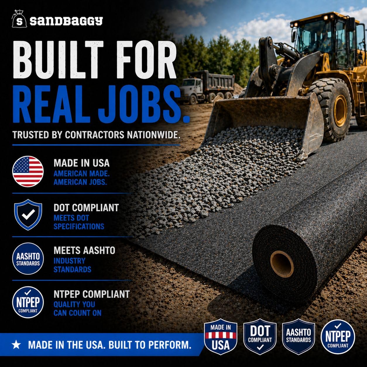 Sandbaggy Soil Stabilization Fabric | Non-Woven Geotextile Landscape Fabric (8 oz) – Ground Stabilization Fabric for Driveways & Roads | USA Made (10 ft x 50 ft Roll)