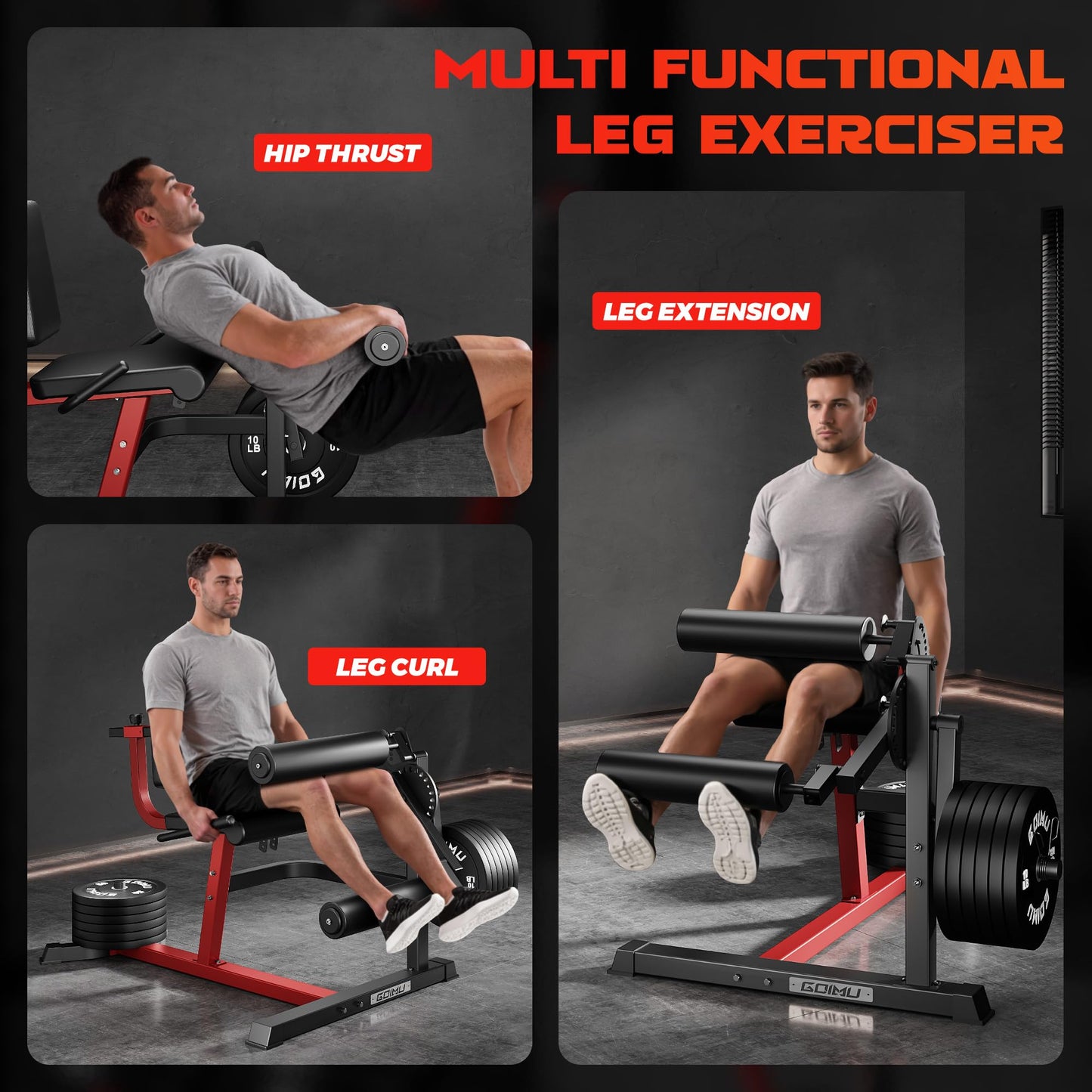 GOIMU Leg Extension and Curl Machine, 4 in 1 Lower Body Workout Machine, Adjustable Leg Curl Machine with Plate Loaded, Leg Extension Machine with Exercise Bench, Home Gym Weight Machine