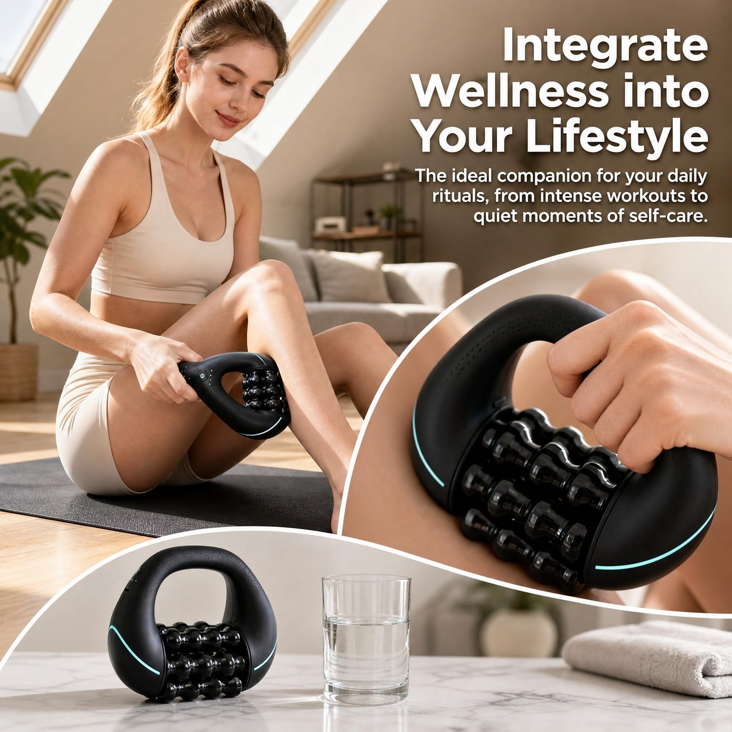 bunoju Electric Rolling Percussive Massager - 3-Speed Spin Deep Tissue Muscle Relief, Cellulite Remover Body Sculpting Tool for Back Shoulders Legs Calves Neck Post-Workout Recovery (Black)