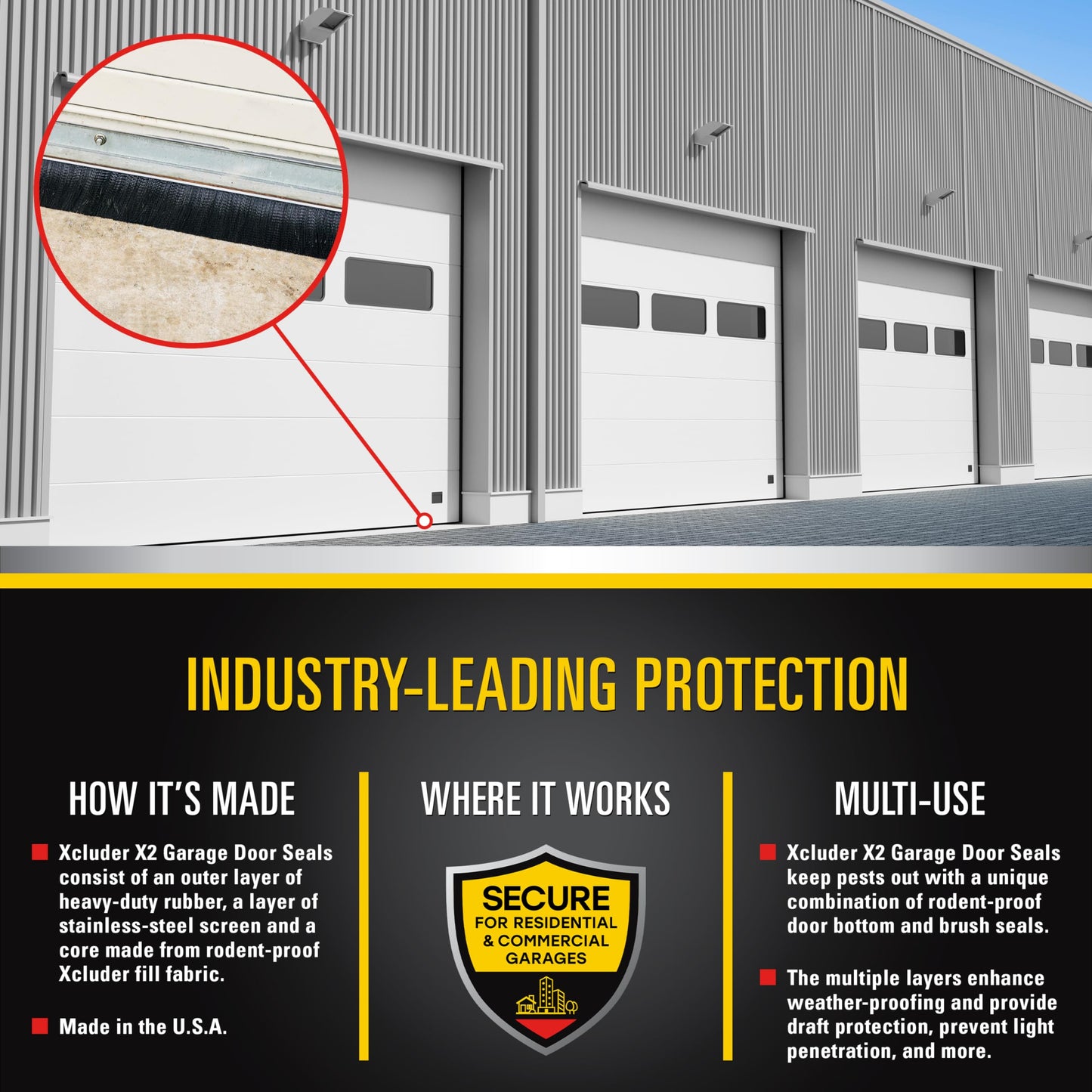 Xcluder X2 Rodent Proof Overhead Sectional Door Seal Kit, 8'2” Wide for 1.5” Thick Garage Doors, Stops Mice, Rats and Weather, Suitable for Residential or Commercial Property Use