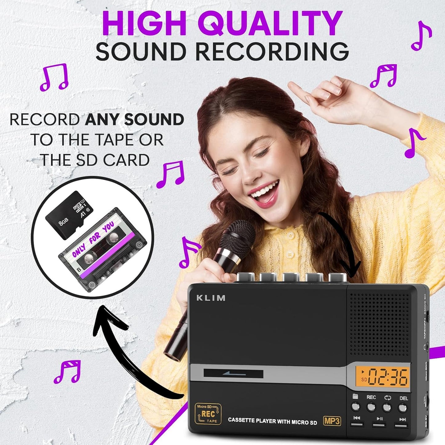 K10 Cassette Cassette MP3 8GB KLIM Portable Tape Player & Tape Recorder, to Converter + Built-in Microphone & Speaker +