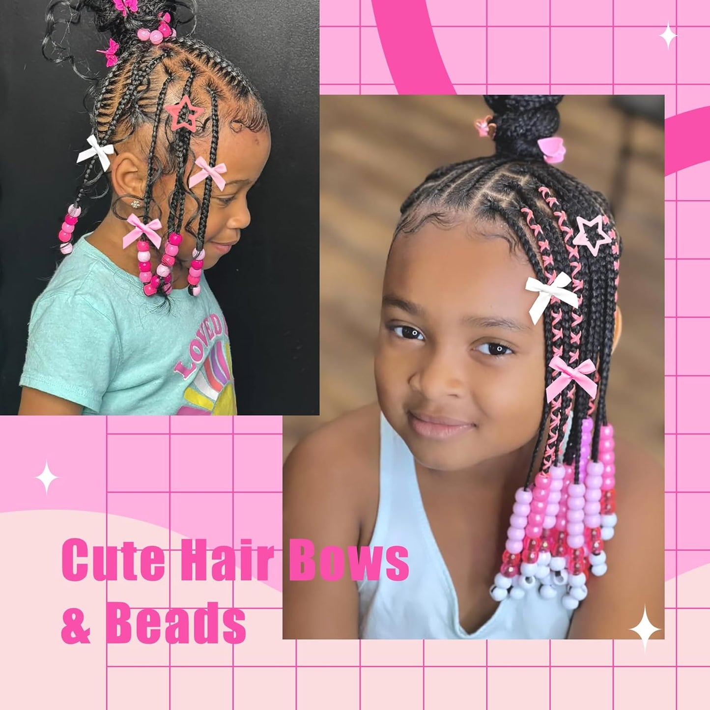 Skiennix Pink Hair Beads for Braids - 112PCS Non-Slip Acrylic Hair Jewelry | Cute Accessories for Girls