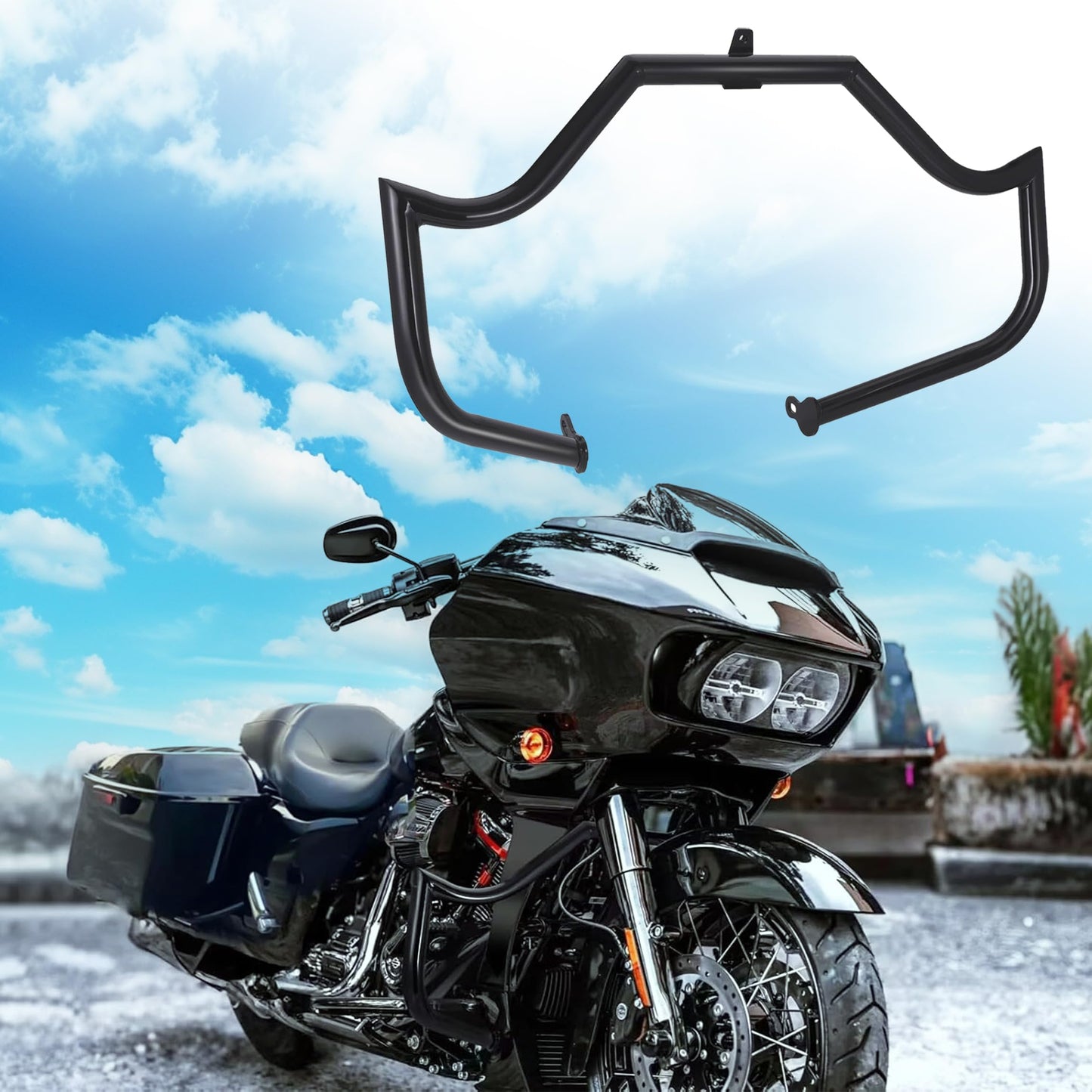 Mitered Sharp-Angled 1.25" Engine Guard fits Harley Touring 2009–2023 – Aggressive Highway Crash Bar for Street Glide FLHX, Road King FLHR, Road Glide FLTR – Black – Replaces OEM 49442-10A, 49050-09A