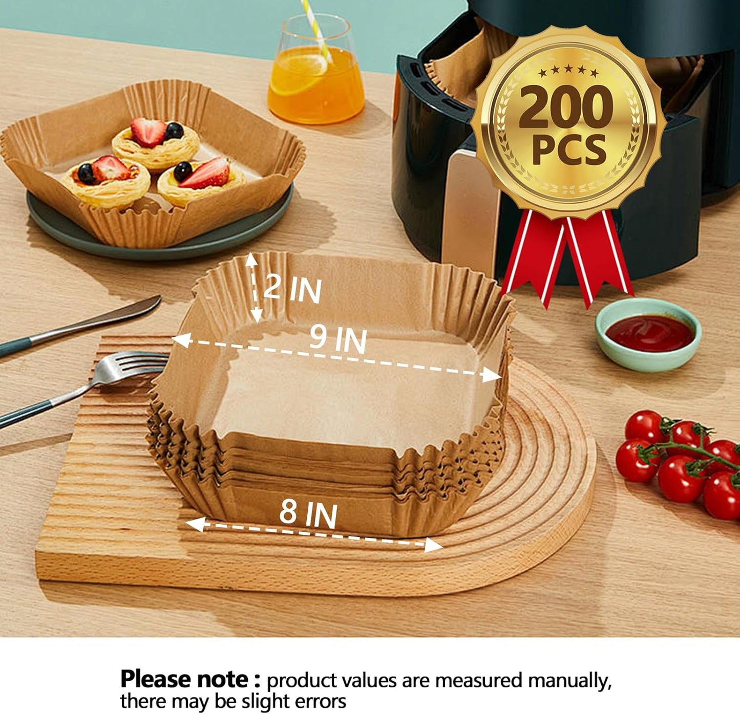 Skiennix 9-Inch Air Fryer Paper Liners - 200PCS Non-Stick, Oil-Proof & Heat-Resistant Parchment