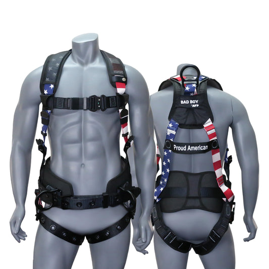 AFP Fall Protection Full-Body Premium Safety Harness, 8” Thick Support Belt, Aluminum D-Rings, Tongue Buckle (OSHA/ANSI PPE) – Fall Protection Harness, Safety Harnesses for Men Construction