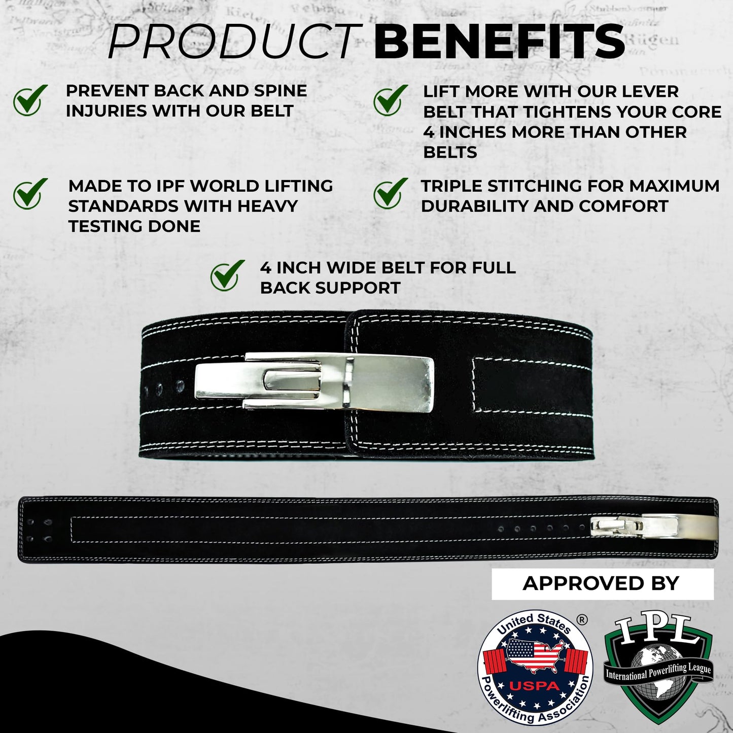 Flexz Fitness Lever Weight Lifting Belt Leather - 10MM 13MM Powerlifting Gym Belts for Men & Women - Lower Back Support for Weightlifting Deadlifts Squats Heavy Duty IPF Bodybuilding
