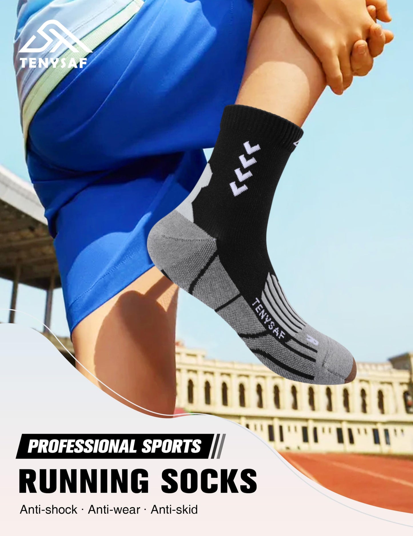 TENYSAF Compression Crew Running Socks: Athletic Socks for Men Women with Cushion,3 Pairs Work Hiking Basketball Sport Socks