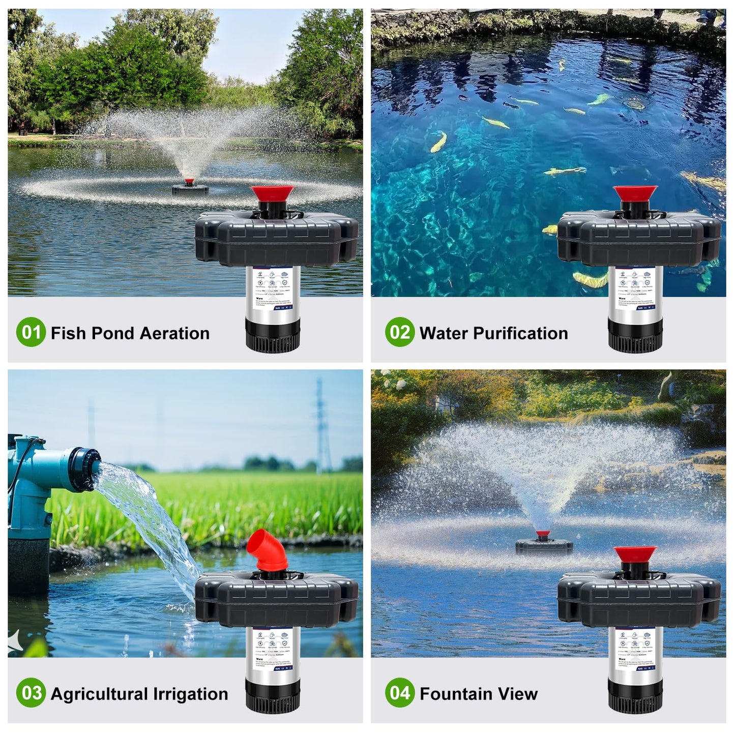 Pond Fountain Aerator Pump, 1HP 110V 15,000 GPM Pond Fountain, pond aerator, 15 Amp/100-foot Power Cord, Timer Controller, Suitable for Pond and Lake Aerator Pumps