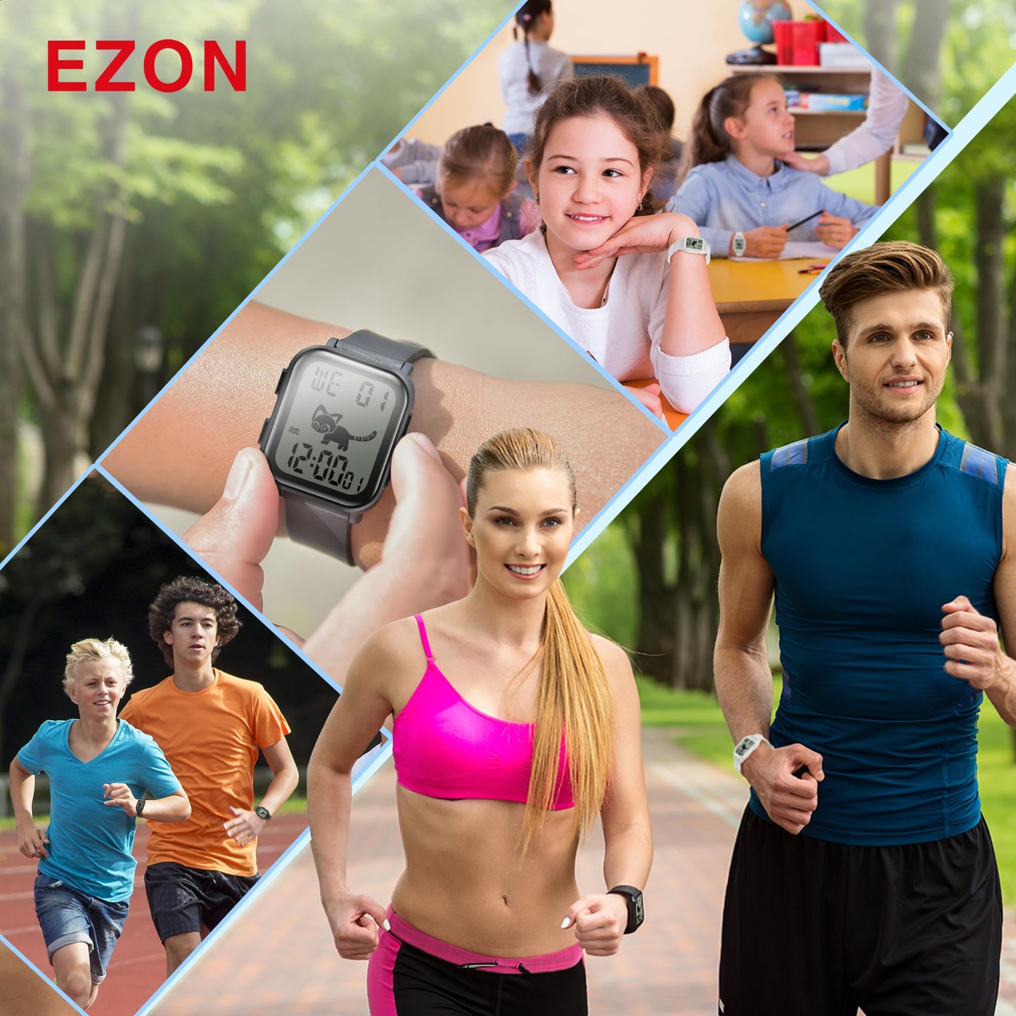 EZON T048 Digital Kids Watch for Teens Girls Boys,Sport Watch with Virtual Pet Cat Step Counter Stopwatch Pedometer Timer Alarm, No App Waterproof Fitness Tracker for Ages 7-18 (White)