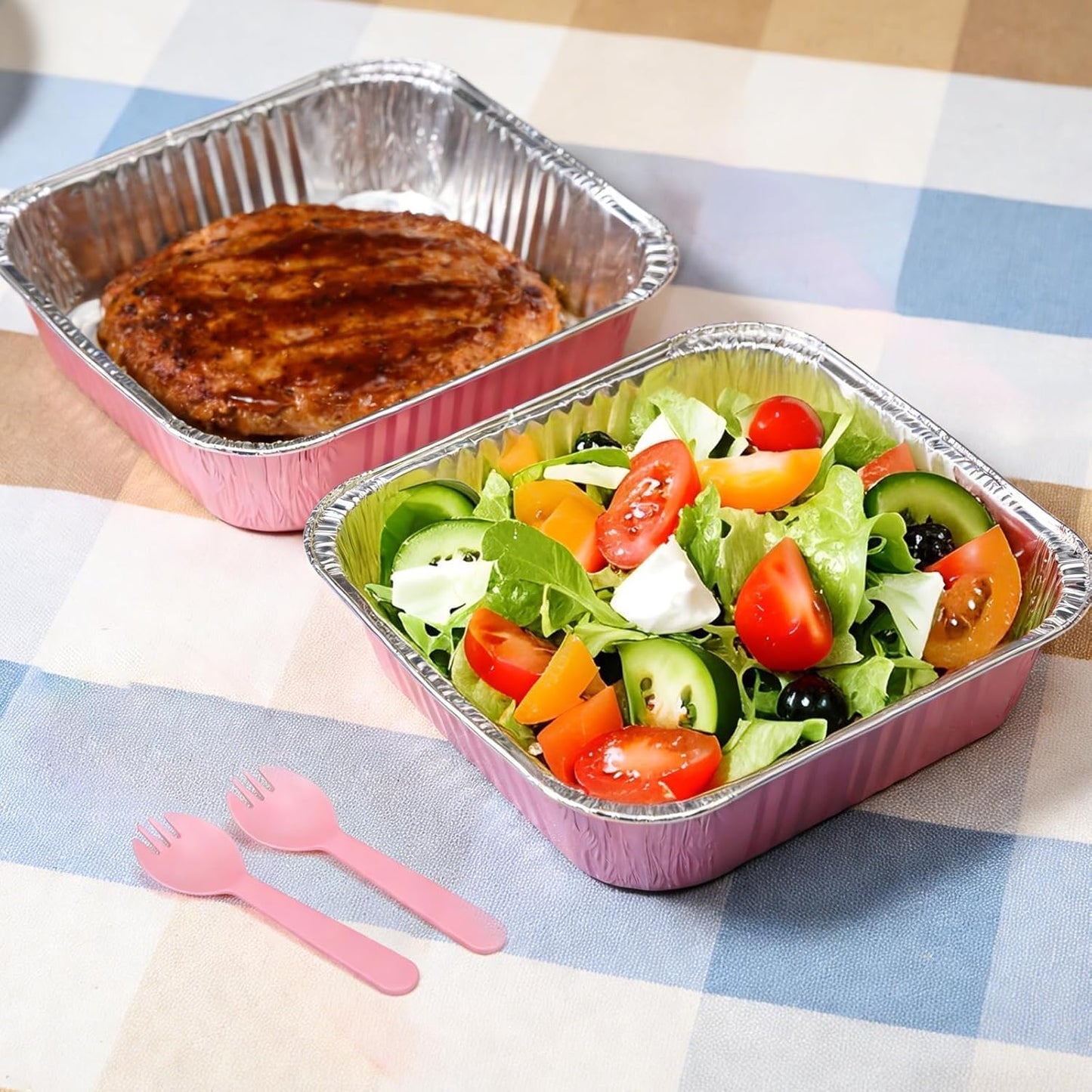 Regine Switzerland 35-Pack Pink 8x8 Inch Disposable Aluminum Pans - Includes Lids, Stickers & Spoons for Parties