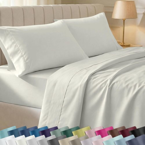 California Design Den King Sheet Set - 100% Soft Cotton, 400 Thread Count, Silky Sateen Weave, Deep Pockets - Ivory