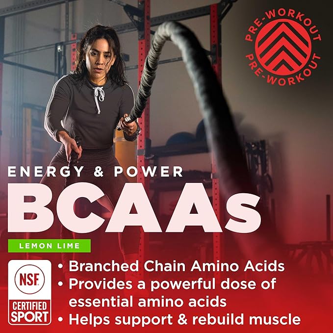 Gnarly Nutrition BCAA Powder, Lemon Lime ??Pre-workout BCAAS Amino Acids ??NSF Contents Certified ??Supplement to Support and Rebuild Muscle ??Lemon Lime with Caffeine, 10.58 oz