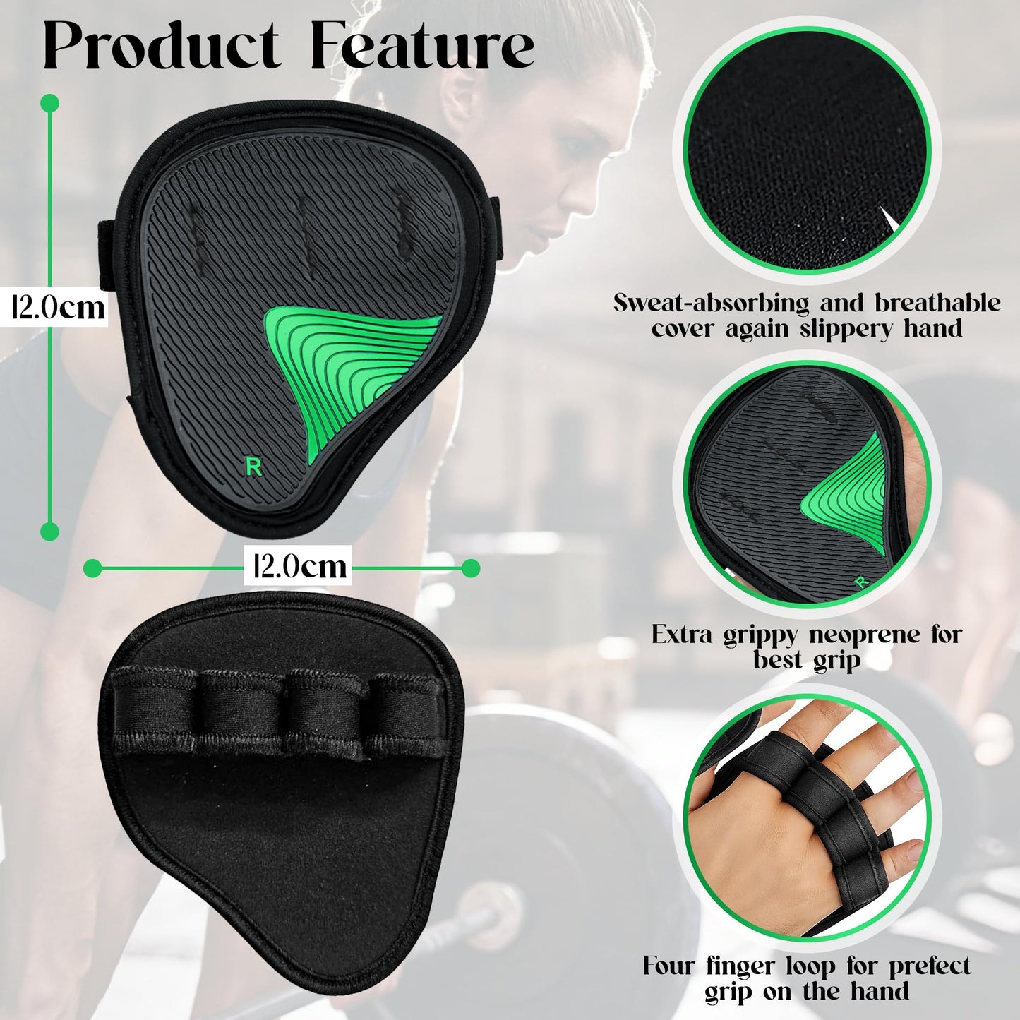 POSHOME Neoprene Gym Grip Pads for Weight Lifting – Non-Slip Hand Grips for Men & Women – Workout Gloves Alternative for Pull Ups, Deadlifts, Fitness & Training – Easy Lifting Grips Gym Pads