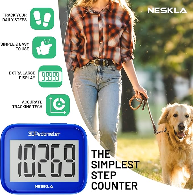 3D Pedometer for Walking, Simple Step Counter with Large Digital Display, Step Tracker with Removable Clip Lanyard, Accurately Track Steps for Men Women Kids Adults Seniors