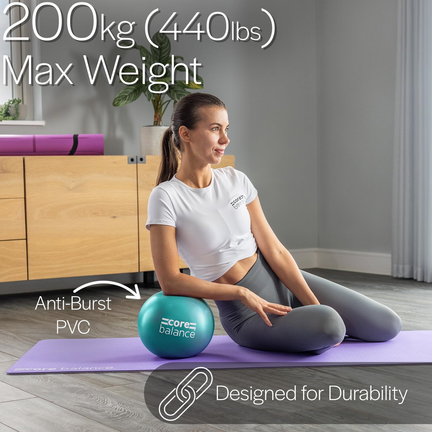 Core Balance 9 Inch Anti Burst Pilates Ball with Inflation Tube, Mini Exercise Ball for Yoga, Barre, Stretching and Core Stability Workout (Teal)