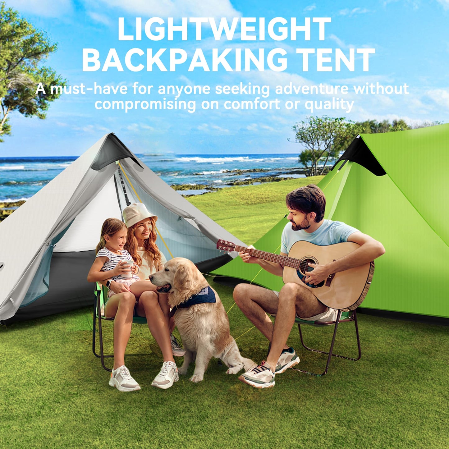 Ultralight Tent 3-Season Backpacking Tent 2 Person Camping Tent, Outdoor Lightweight LanShan Camping Tent Shelter for Camping, Trekking, Kayaking, Climbing, Hiking, 2 Person/Grey White