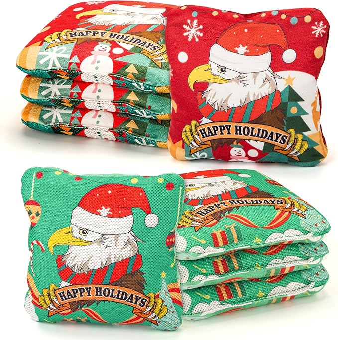 EunHo Cornhole Bags Regulation Dual Sided Set of 8, Professional Cornhole Bean Bags Slick & Sticky Side Bags with Carry Bag