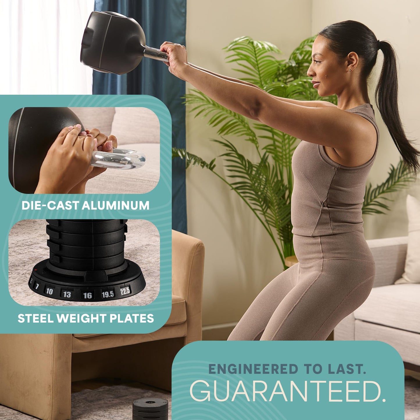 LifePro 7-in-1 Adjustable Kettlebell, 3.5–22.5 LB – PowerStone, Die-Cast Aluminum & Steel, Space-Saving Set with Handle-Twist Adjustment – Strength Training Kettlebell with Storage Base