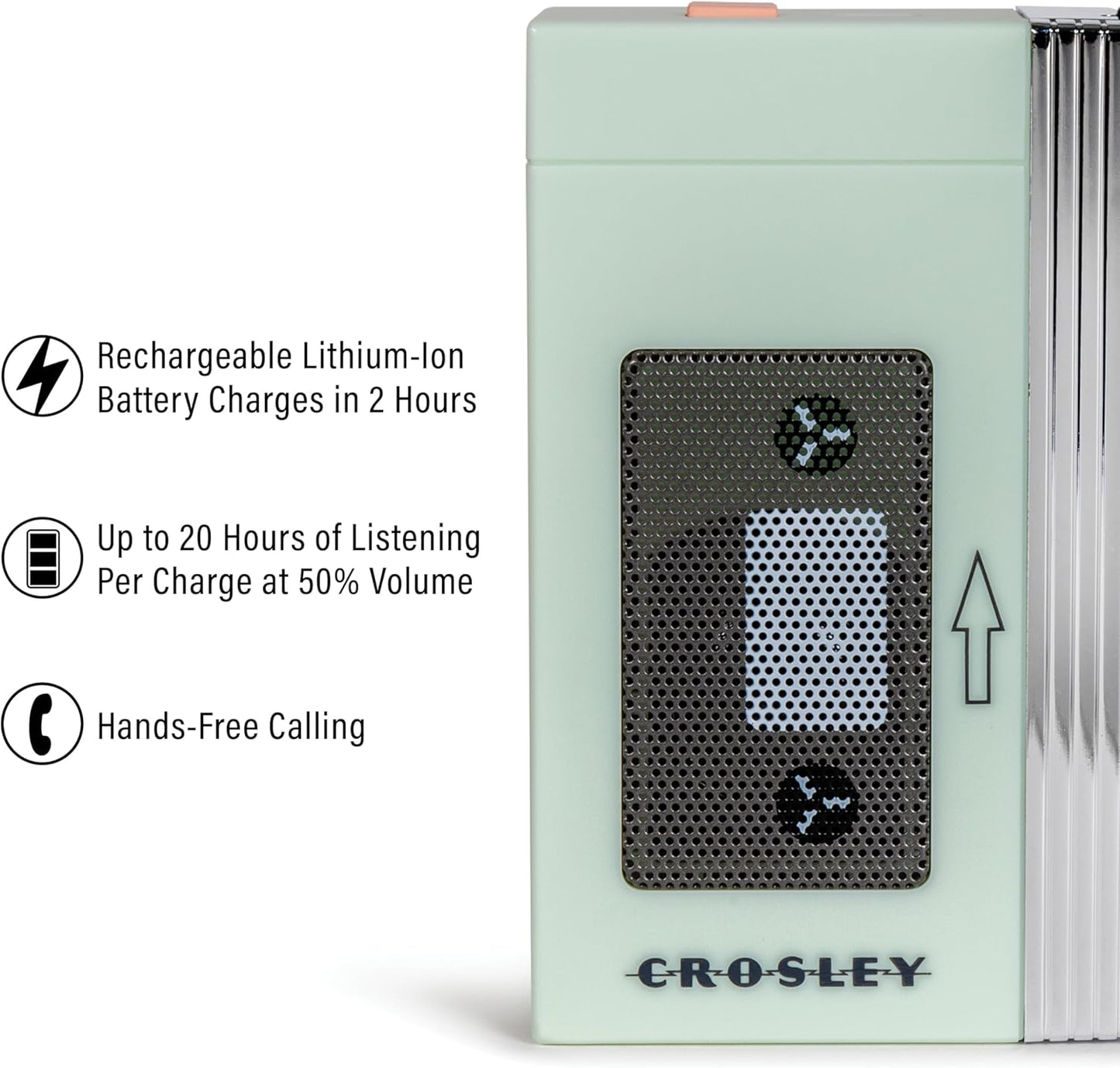 Crosley CR3047A-MT 80's Mini Retro Portable Bluetooth Speaker, Wireless with Microphone, Vintage, Mint