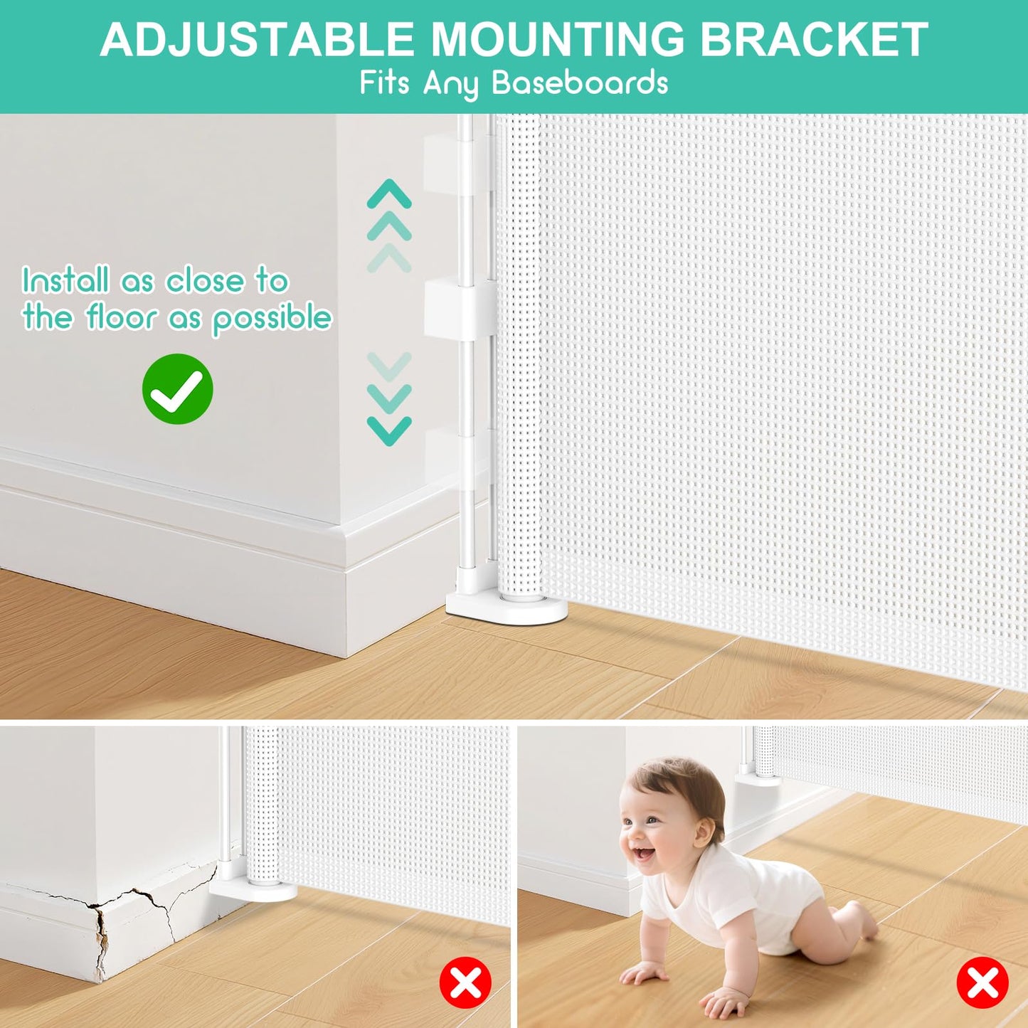196 Inch Retractable Baby Gates Extra Wide, 41 Inch Reinforced Extra Tall Gate for Large Openings, Mesh Safety Gate for Kids Pets, Retractable Dog Gate for Pool Garages Doorway Indoor Outdoor, White