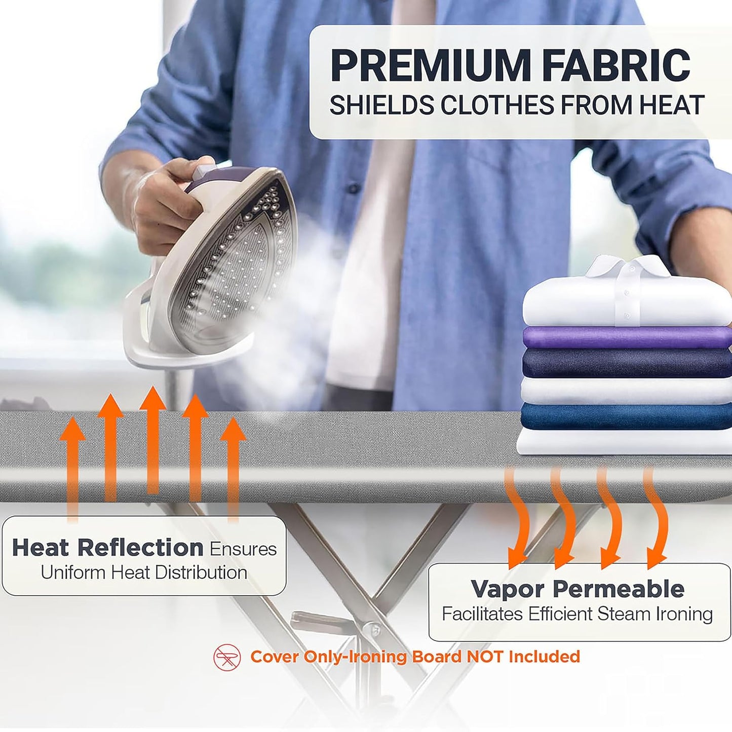 UniSimp Ironing Board Cover - Extra Thick Natural Cotton, Scorch & Stain Resistant | 18"x54" Gray