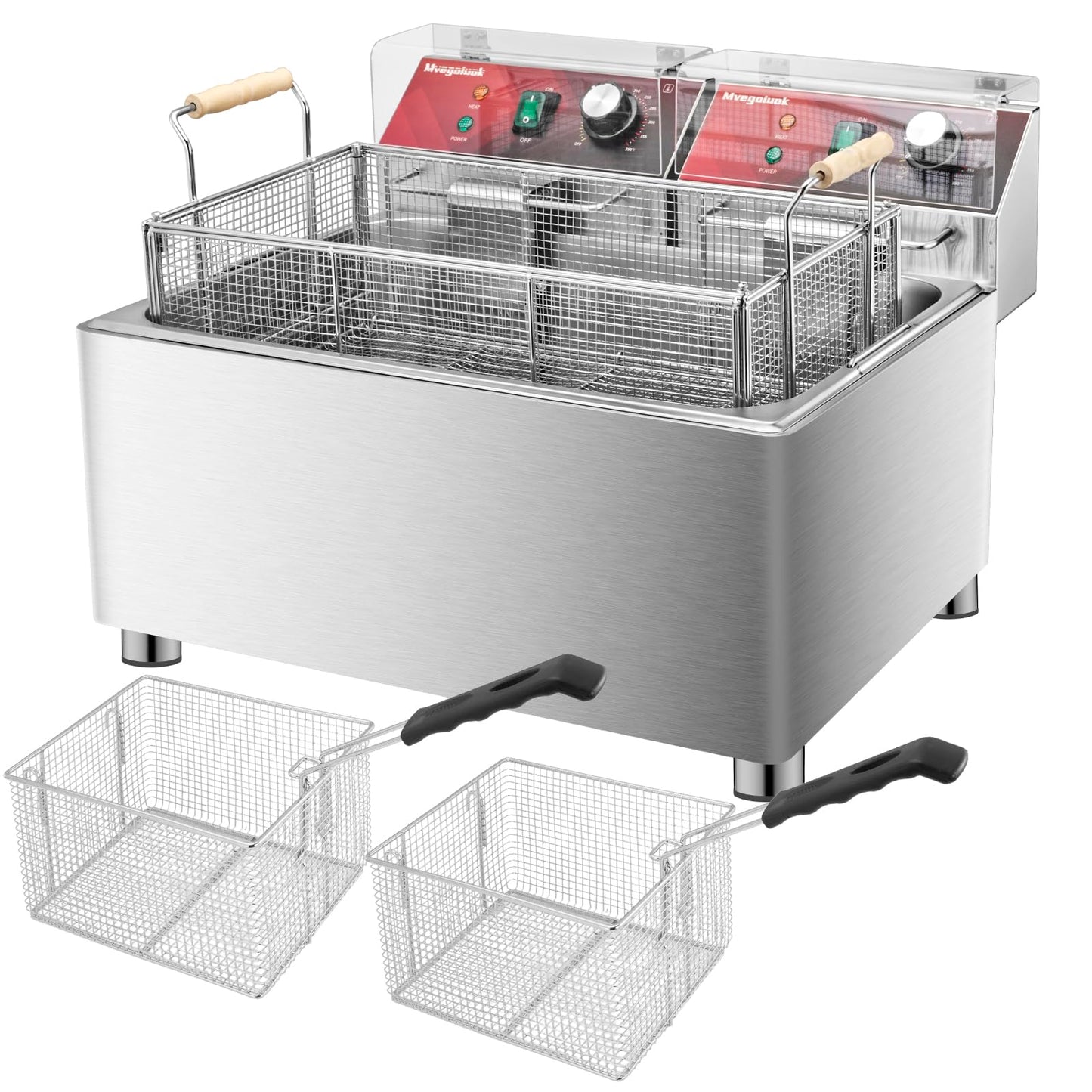 Mvegoiuok Electric Large Deep Fryer With 3 Basket 3600W Commercial Turkey Fryer Pot With Oil Filtration Lid 25QT Stainless Steels Frier for Home Use Oil Fryer