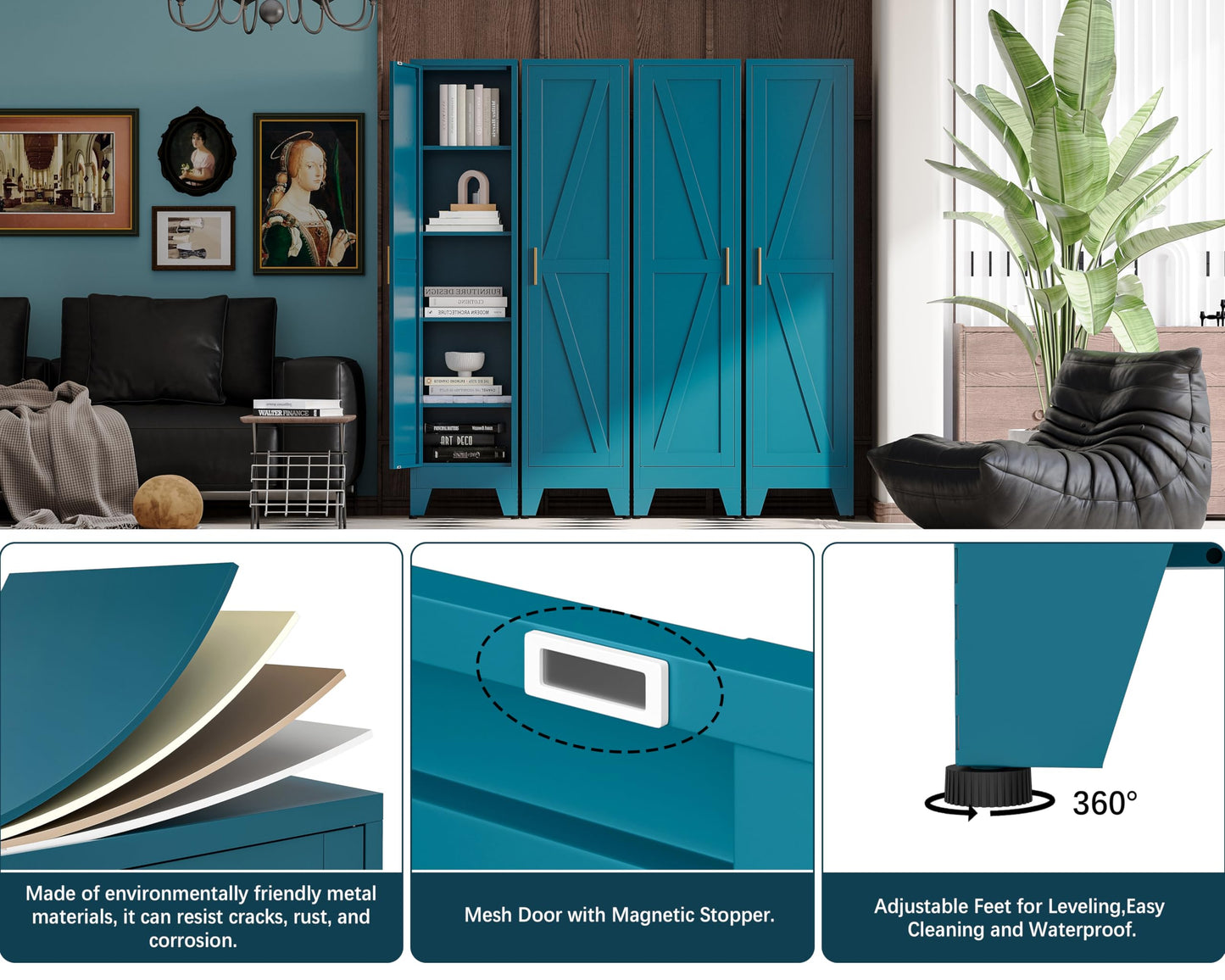 QPRVPTOW 67" H Broom Closet Storage Cabinet,Metal Cleaning Cabinet,Narrow Storage Cabinets with 4 Adjustable Shelves,Slim Tall Floor Cabinet