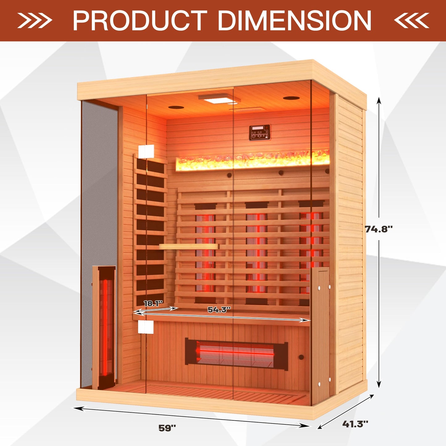 SWHSE Full Spectrum Infrared Sauna, 2-3 Person Home Sauna with 6 Heating Tubes&3 Carbon Plate,Indoor Dry Sauna with Himalayan Salt Panel and LCD Touch Control Panel