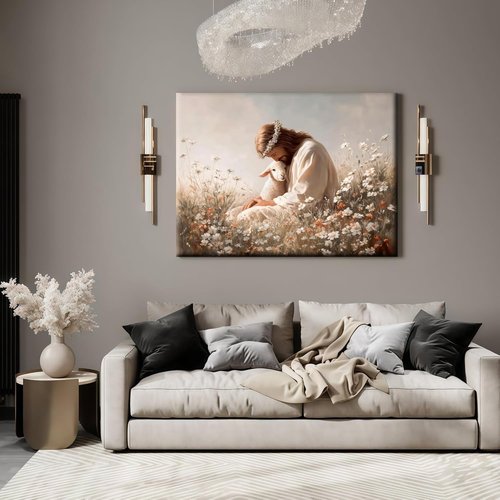 Jesus and the Lamb Canvas Wall Art - Christian Wall Decor with Framed Religious Prints for Home