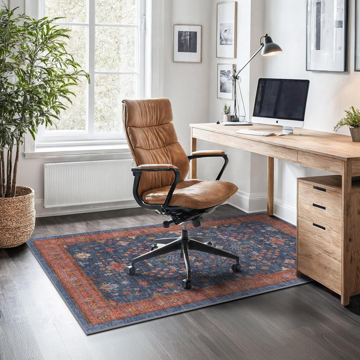 Skiennix Large 3x5 Kitchen Rug - Non-Slip, Machine Washable, Stain Resistant | Tribal Farmhouse Décor (Navy Blue)