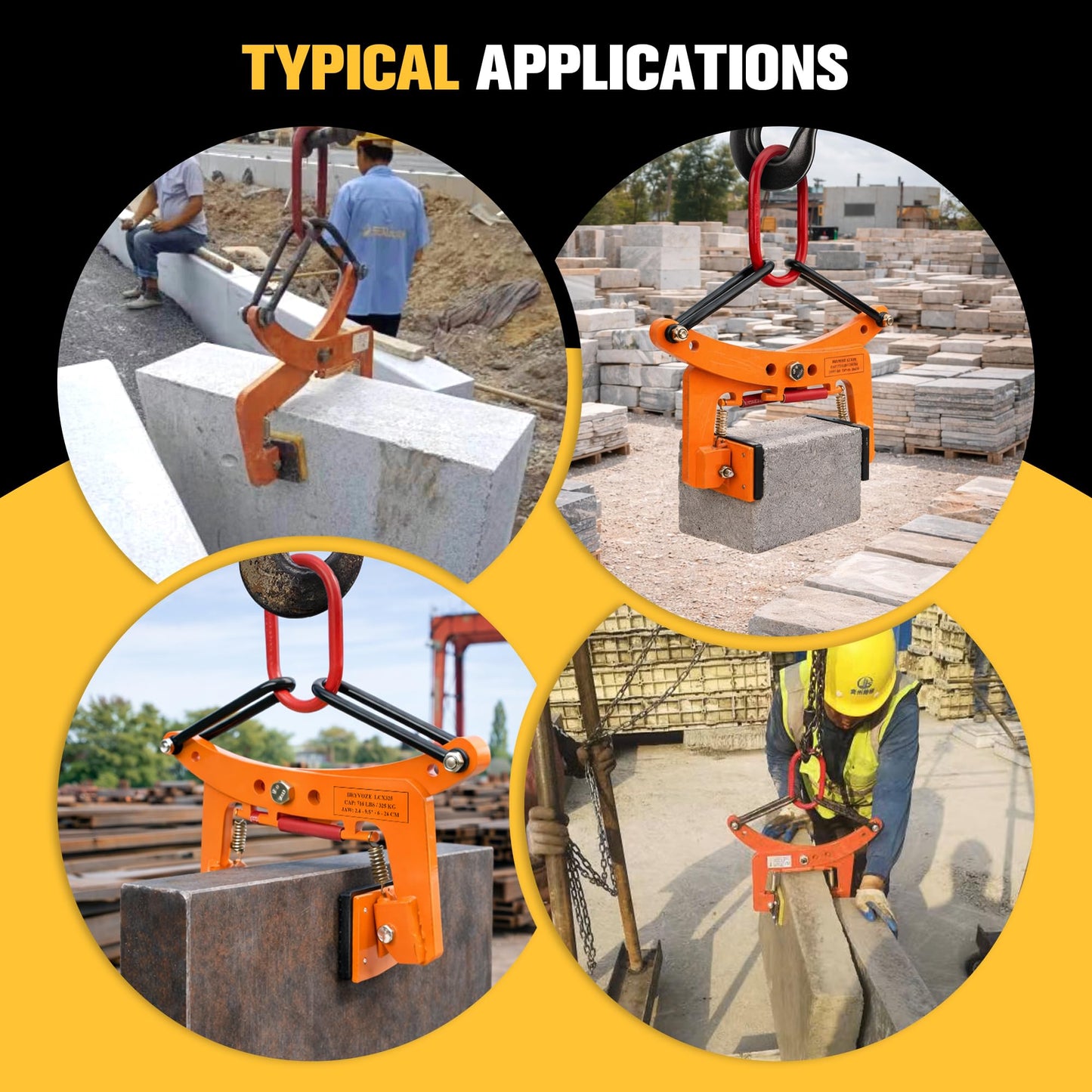 HEYVOZE 772 lbs Granite Slab Lifting Clamp, 1.6-7.1 in Opening X-Type Stone Lifting Clamp, Lightweight yet Sturdy Design for Granite, Marble, and Concrete Handling