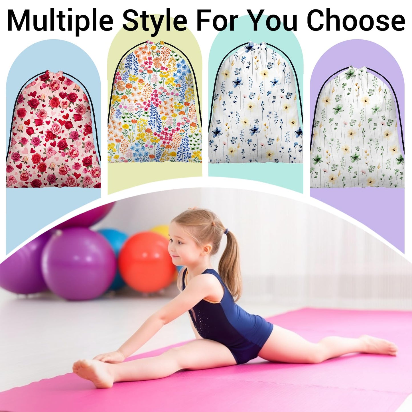 GAIIIIYOU Grip Bags for Gymnasts Plant Flowers Small Drawstring Gym Storage Pouch for Gymnasts
