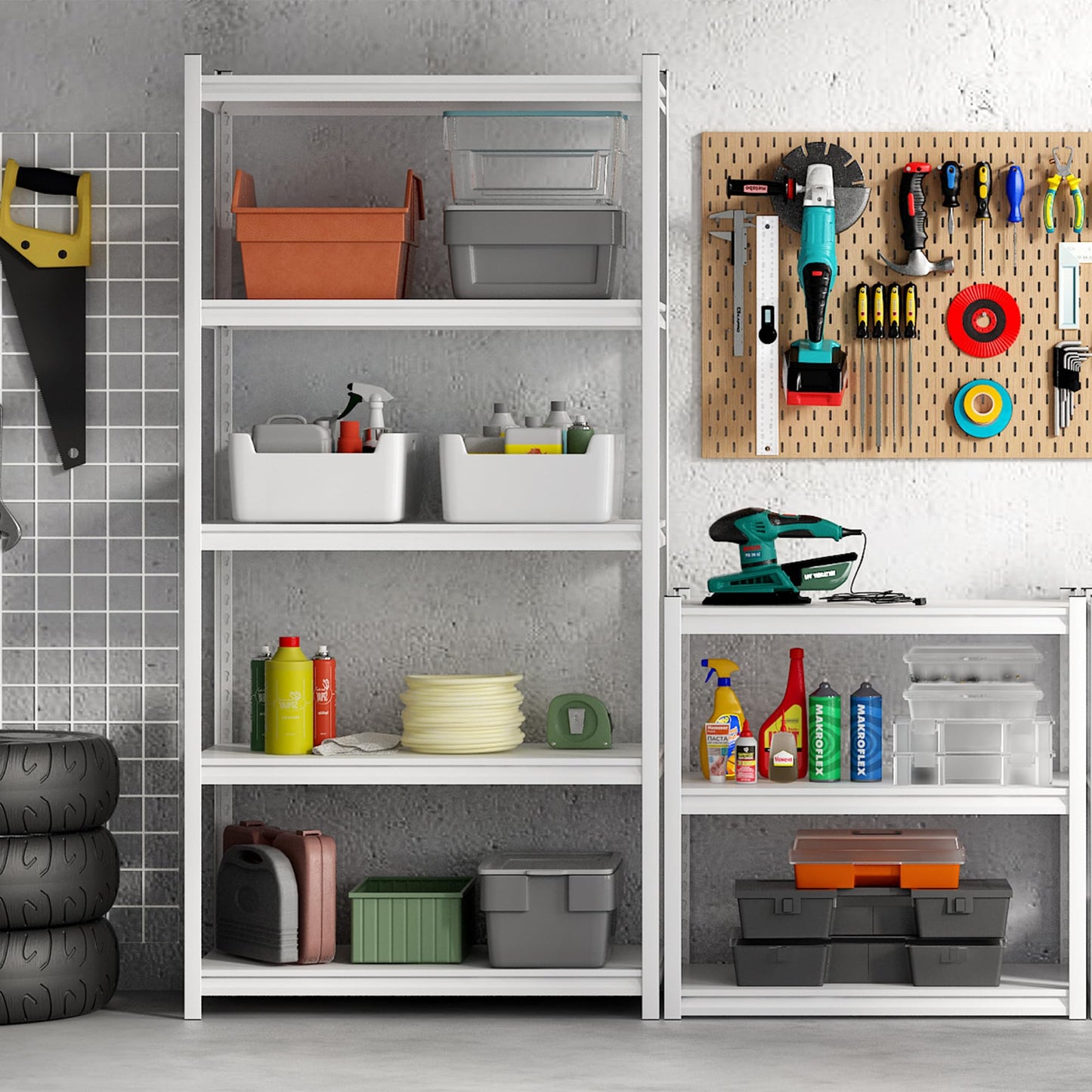 Elitehouse 5 Tier Metal Storage Shelves Adjustable Garage Shelving, Heavy Duty Industrial Utility Rack Organization for Kitchen, Pantry, Closet, Garage, Office (White)