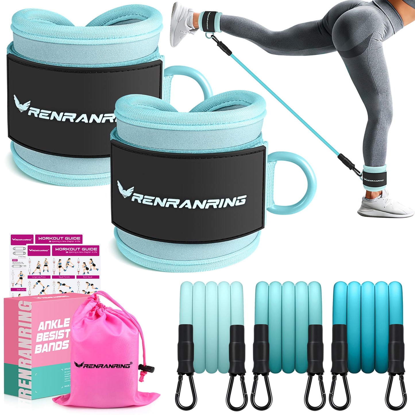 Ankle Resistance Bands with Cuffs, Ankle Bands for Working Out, Ankle Resistance Band for Legs and Glutes Workout Equipment, Butt Exercise Equipment for Women