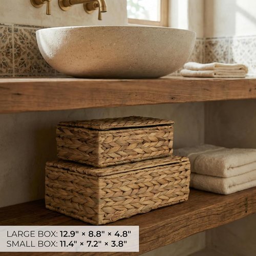Decorative Storage Boxes - Set of 2 Stylish Wicker Organizer Bins for Home Decor | Safely Store Photos & Keepsakes