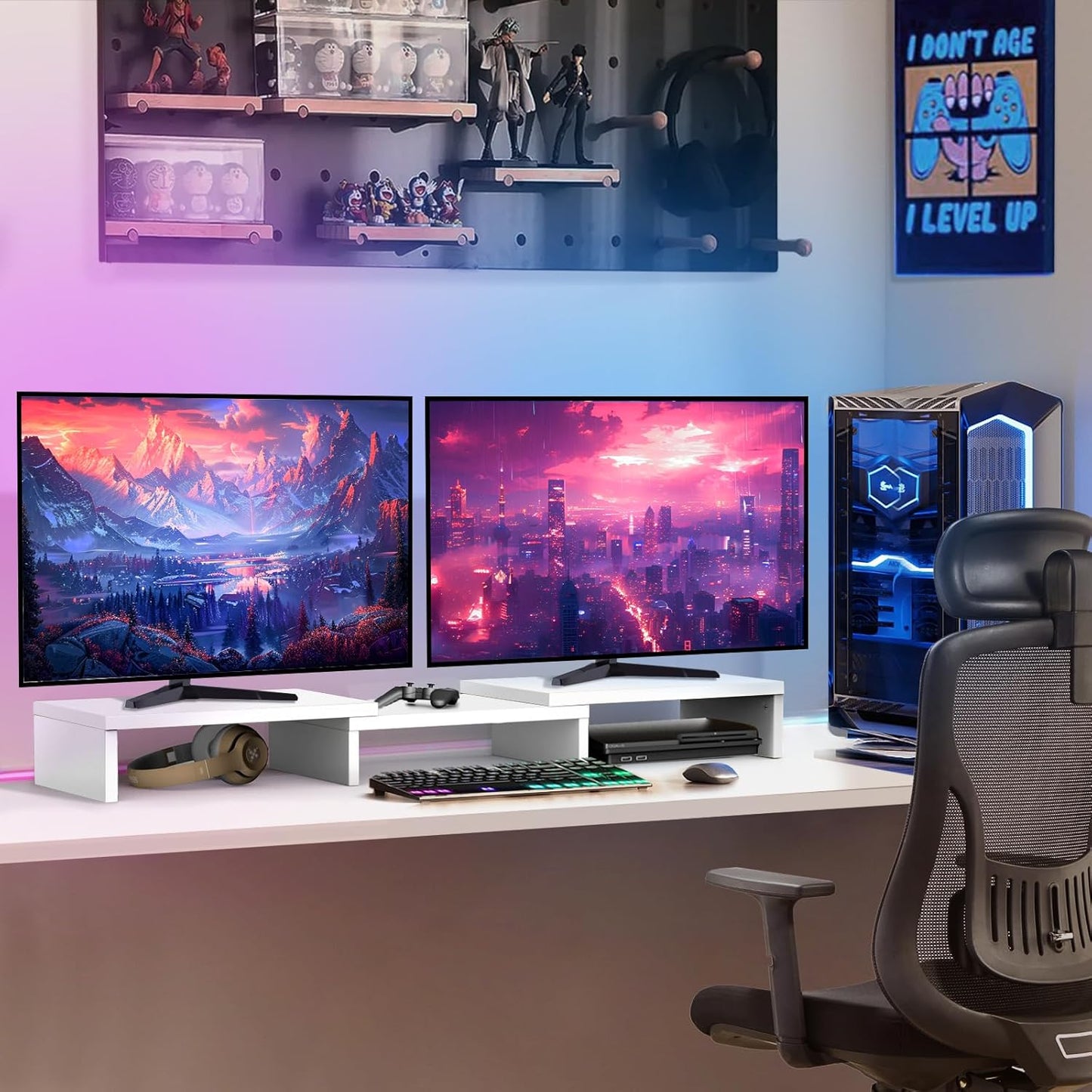 2 43.3" TAVR Furniture Dual Monitor Stand Riser, Computer Monitor Stands for Monitors, Extra Long Multifunctional