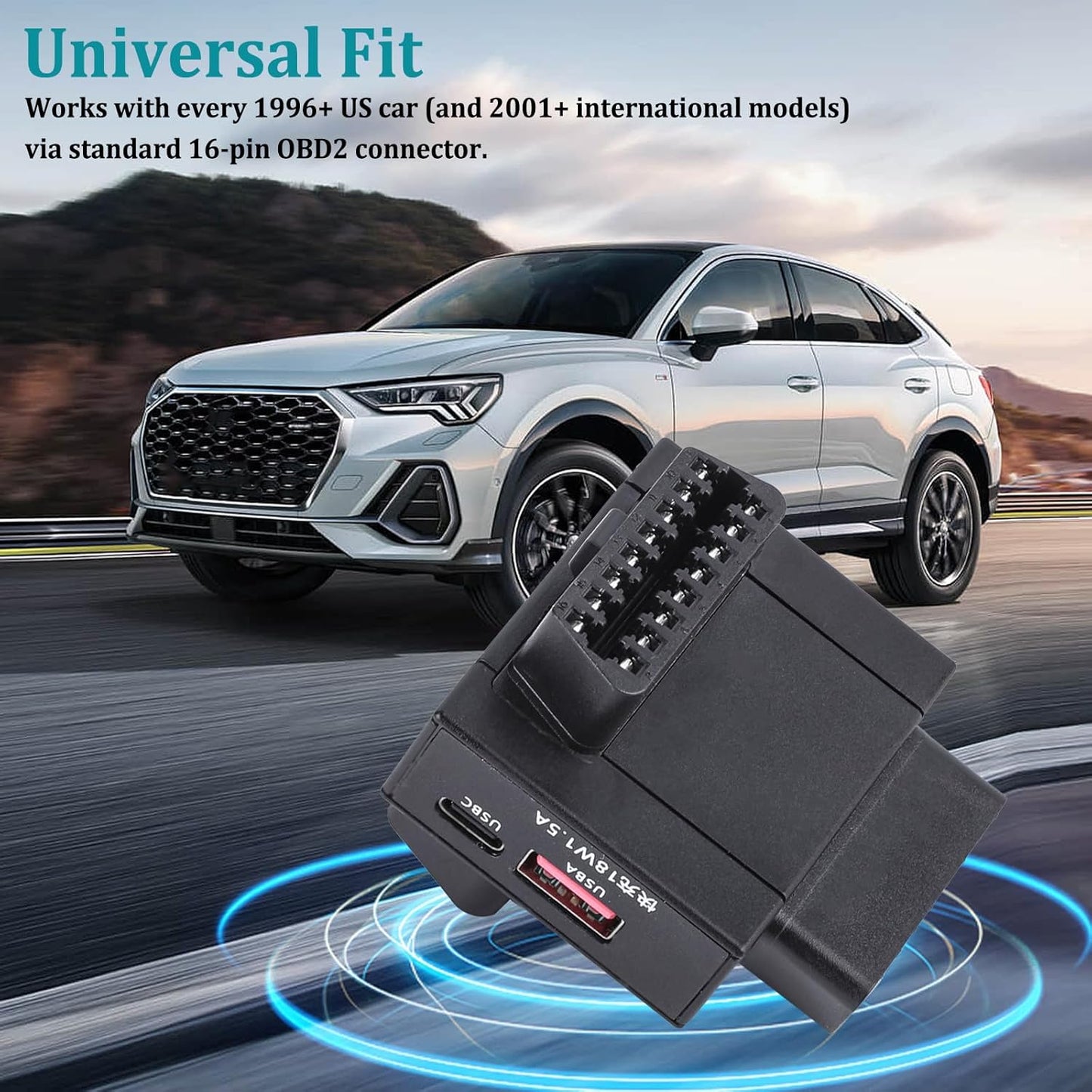 AUTANCTOR OBD2 1-to-2 1-Press 18W 16-Pin Splitter Adapter with Power Cut Switch & USB Fast Charging Car OBD Port