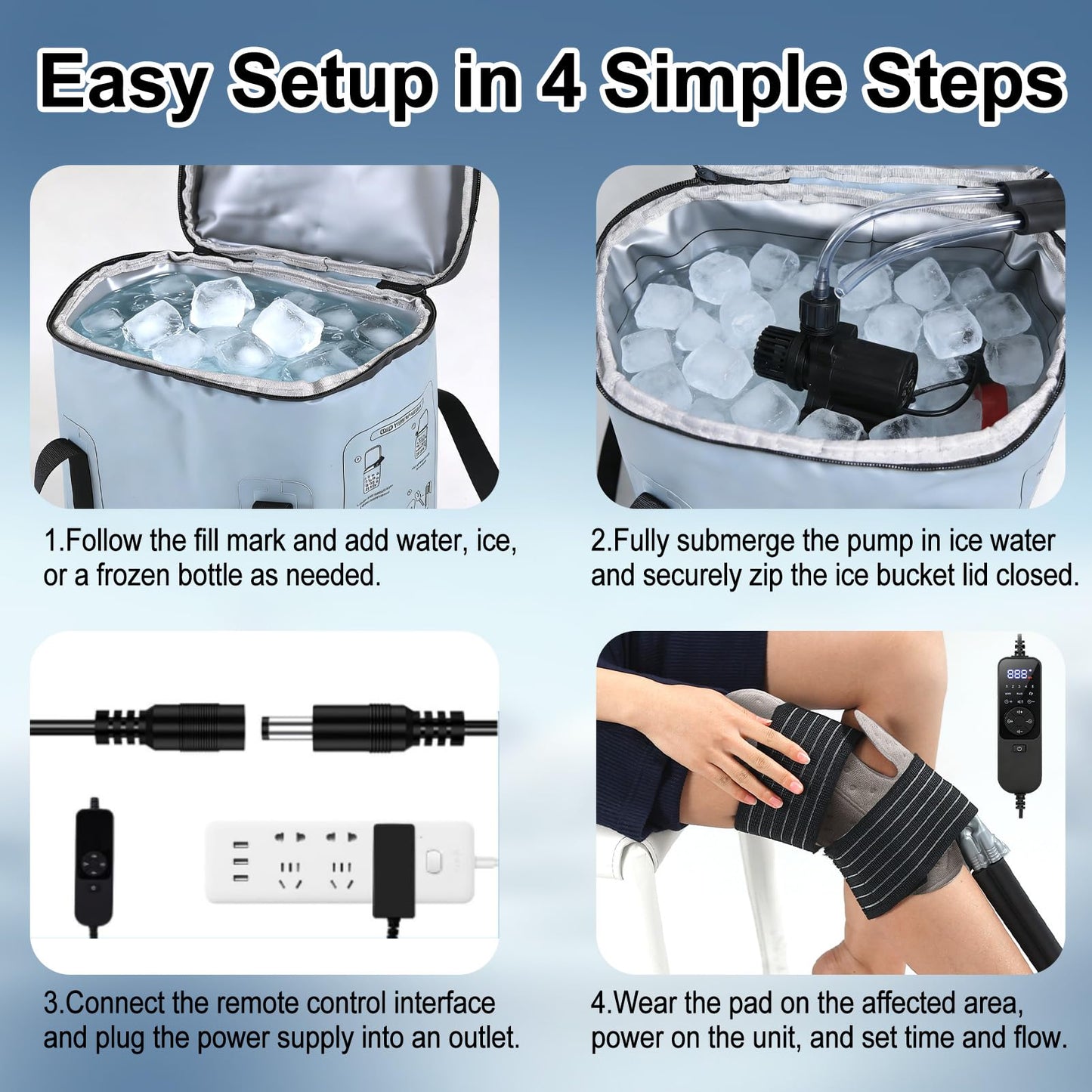 Jestonten Ice Machine for Knee After Surgery - 16-Quart Large Capacity, Programmable Cold Therapy Machine with 6 Timer Modes & 5 Flow Levels Compression Wrap for Knee, Back & Ankle