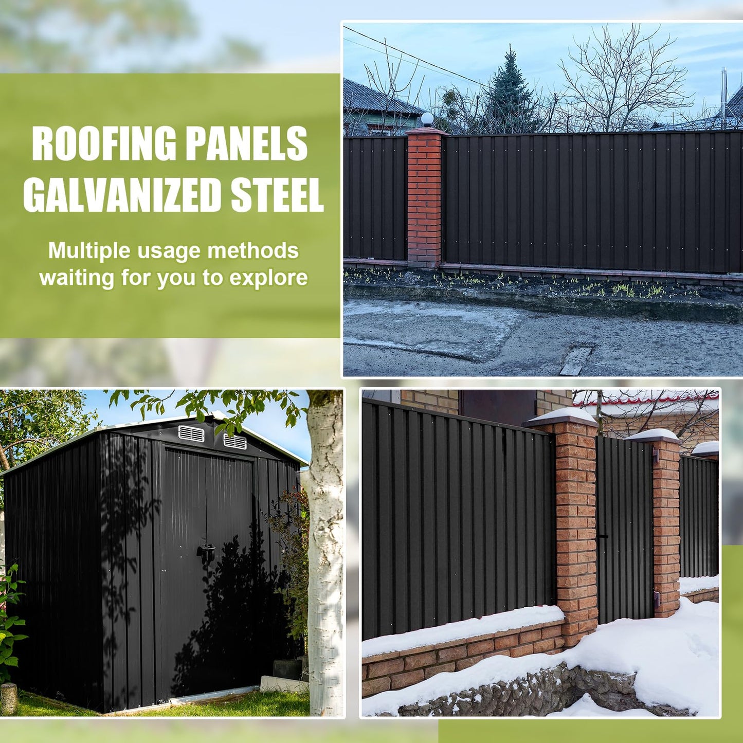Yaocom 20 Pack Black Corrugated Metal Roof Panels, 106 Sq.ft Cover with Screws, Sleek Finish for Modern Shed, Patio Cover and Outdoor DIY Projects, Black