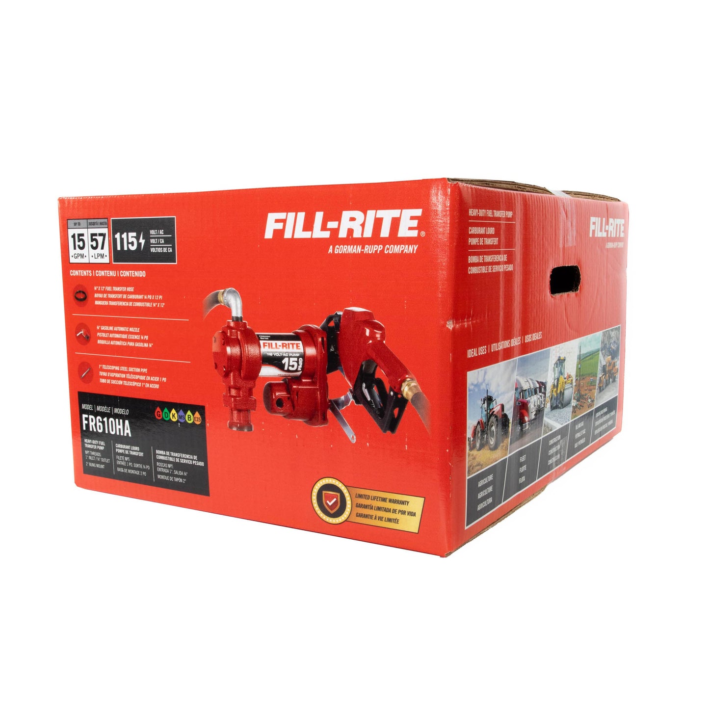 Fill-Rite FR610HA 115V 15 GPM Fuel Transfer Pump w/Discharge Hose & Automatic Nozzle (Red) | Gasoline, Diesel, Kerosene, Ethanol & Methanol Blends & Biodiesel