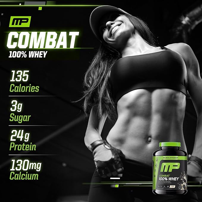 MusclePharm Combat 100% Whey Protein Powder, Cookies ?˜N??Cream Flavor, Fast Recovery & Muscle Gain with Whey Protein Isolate, High Protein Powder for Women & Men, Gluten Free, 5 lb, 69 Servings