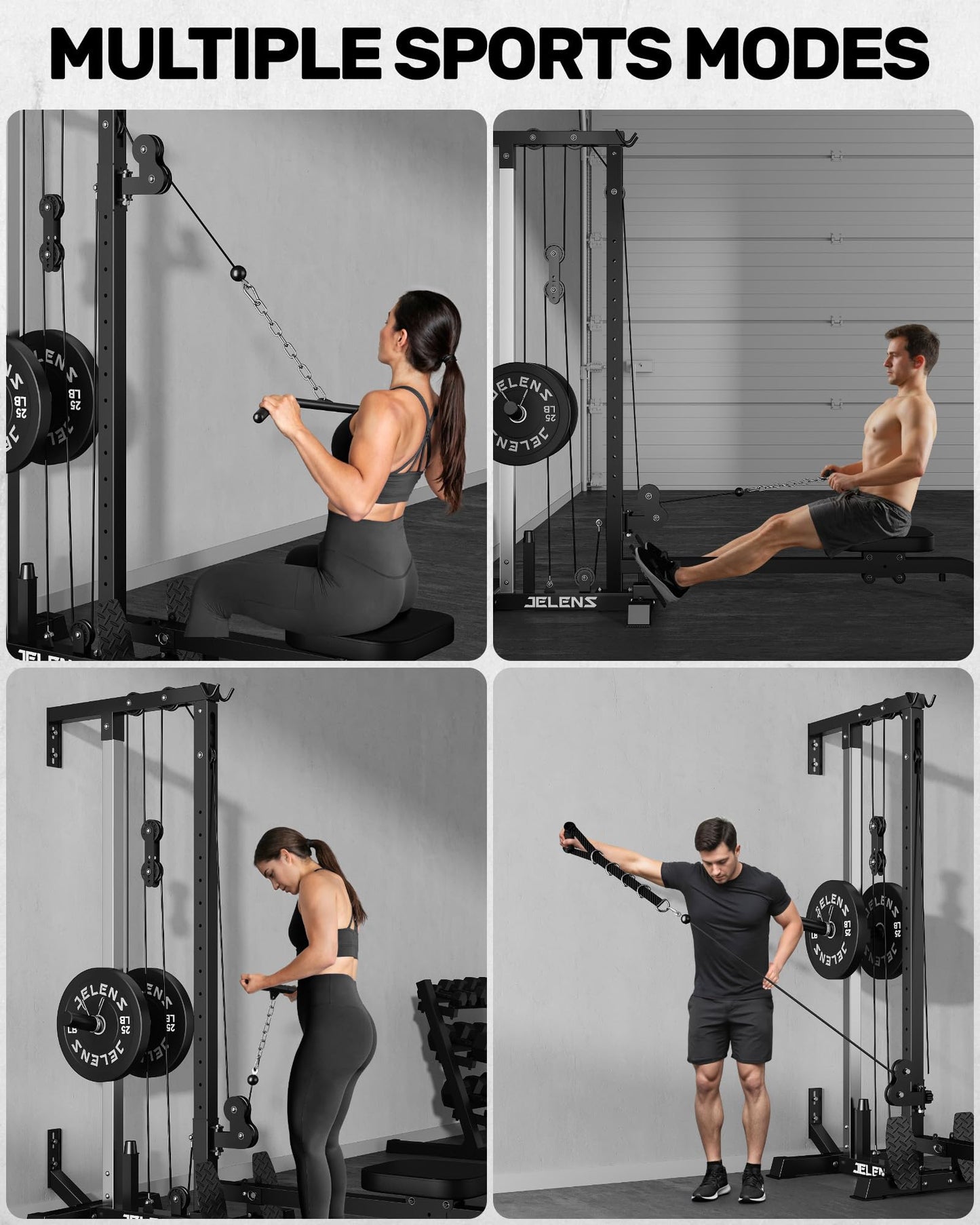 JELENS RC01 Foldable LAT Pulldown Machine with Adjustable seat, Wall Mount Cable Station with 16 Adjustable Positions, Cable Machine Home Gym 2 in 1 (Black, Classical)