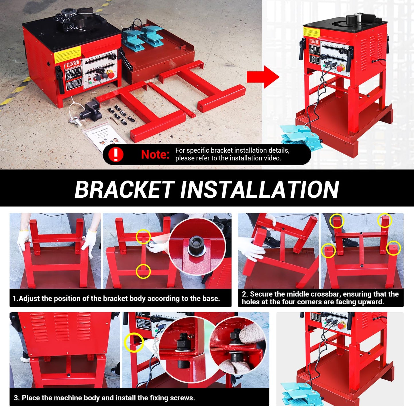 LOSCHEN Electric Hydraulic Rebar Bender,Bending Angle 0-180 Degrees,Bending up to 1 Inch #8 6-25mm Rebar,with Foot Pedal and Height Enhancement Bracket,1700W Desktop Electric Rebar Bender